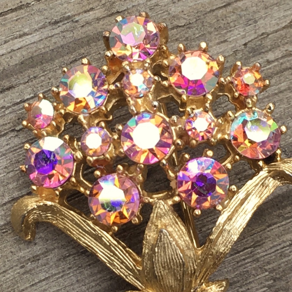 Stunning Pink Aurora Borealis Flower Brooch